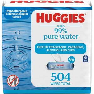 imageHuggies 99 Pure Water Baby Wipes Unscented 9 fliptop packs 3 Packs of 3 504 Wipes Total Packaging May Vary