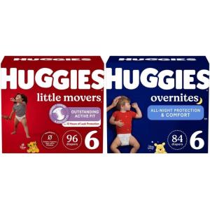 imageHuggies Little Movers  Overnites Bundle Huggies Little Movers Baby Diapers Size 6 35 lbs 96ct 2 Packs of 48 ampamp Huggies Overnites Overnight Diapers Size 6 35 lbs 84ct 2 Packs of 42Bundle Size 6 96 Count  84 Count