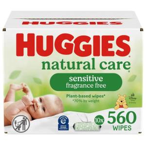 imageHuggies Natural Care Sensitive Baby Wipes Unscented Hypoallergenic 99 Purified Water 24 Soft Packs of 56 1344 Wipes Total56 Count Pack of 10
