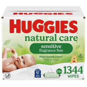 imageHuggies Natural Care Sensitive Baby Wipes Unscented Hypoallergenic 99 Purified Water 24 Soft Packs of 56 1344 Wipes Total56 Count Pack of 24
