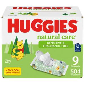imageHuggies Natural Care Sensitive Baby Wipes Unscented Hypoallergenic 99 Purified Water 24 Soft Packs of 56 1344 Wipes Total56 Count Pack of 9