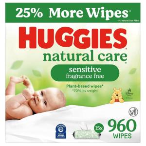 imageHuggies Natural Care Sensitive Baby Wipes Unscented Hypoallergenic 99 Purified Water 24 Soft Packs of 56 1344 Wipes Total64 Count Pack of 15