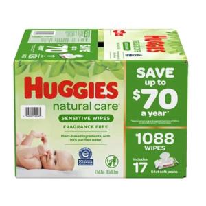 imageHuggies Natural Care Sensitive Baby Wipes Unscented Hypoallergenic 99 Purified Water 24 Soft Packs of 56 1344 Wipes Total64 Count Pack of 17