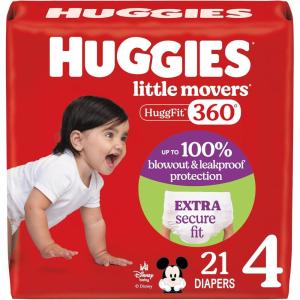 imageHuggies Size 4 Baby Diapers Little Movers HuggFit 360 Baby Diapers with 360 Waistband Size 4 2237 lbs 144 Count 4 Packs of 36 Packaging May VarySize 4