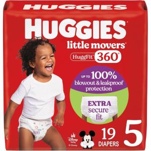 imageHuggies Size 4 Baby Diapers Little Movers HuggFit 360 Baby Diapers with 360 Waistband Size 4 2237 lbs 144 Count 4 Packs of 36 Packaging May VarySize 5