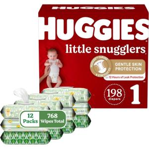 imageHuggies Little Snugglers Diapers ampamp Wipes Bundle Huggies Little Snugglers Size 1 Baby Diaper 198ct ampamp Huggies Natural Care Sensitive Wipes Unscented 12 Packs 768 Wipes Total Packaging May VarySize 1