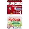 imageBundle of Huggies Little Movers Baby Diapers Size 4 2237 lbs 150 Count  Huggies Natural Care Sensitive Baby Wipes Unscented Hypoallergenic 99 Purified Water 12 FlipTop Packs 768 WipesSize 4