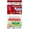 imageBundle of Huggies Little Movers Baby Diapers Size 4 2237 lbs 150 Count  Huggies Natural Care Sensitive Baby Wipes Unscented Hypoallergenic 99 Purified Water 12 FlipTop Packs 768 WipesSize 6