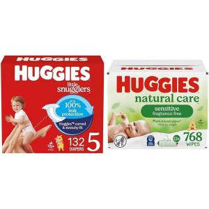 imageBundle of Huggies Little Snugglers Baby Diapers Size 2 1218 lbs 186 Count  Huggies Natural Care Sensitive Baby Wipes Unscented Hypoallergenic 99 Purified Water 12 FlipTop Packs 768 WipesSize 5