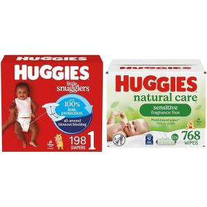 imageBundle of Huggies Little Snugglers Baby Diapers Size 2 1218 lbs 186 Count  Huggies Natural Care Sensitive Baby Wipes Unscented Hypoallergenic 99 Purified Water 12 FlipTop Packs 768 WipesSize 1