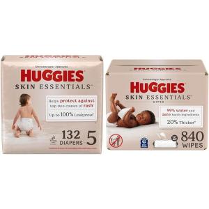 imageBundle of Huggies Skin Essentials Baby Diapers Size Newborn 69 lbs 180 Count  Huggies Skin Essentials Baby Wipes Hypoallergenic 99 Water 15 Flip Top Packs 840 WipesSize 5