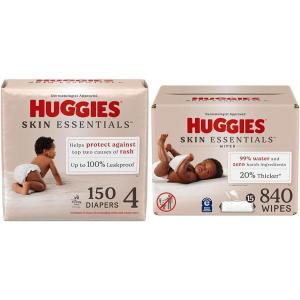 imageBundle of Huggies Skin Essentials Baby Diapers Size Newborn 69 lbs 180 Count  Huggies Skin Essentials Baby Wipes Hypoallergenic 99 Water 15 Flip Top Packs 840 WipesSize 4